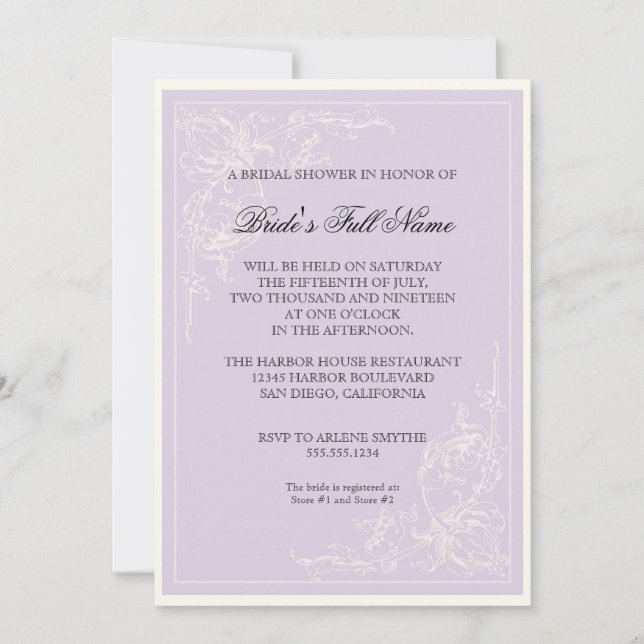 Invitación Rosa Rosa Redoute, ducha de novia floral Lavender (Anverso)