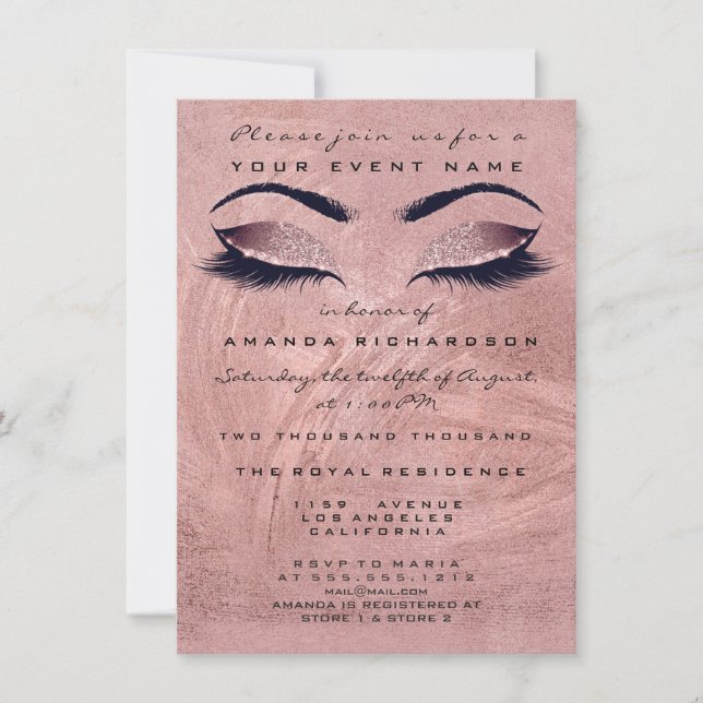 Invitación Rosa Rosa Rojo Mar Rojo Makeup Purpurina de ojos 1 (Anverso)