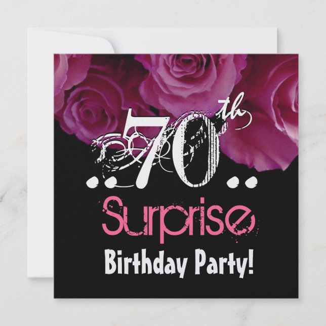 Invitación Rosa Rosa Rosa Bouquet 70º Sorpresa Cumpleaños Met (Anverso)