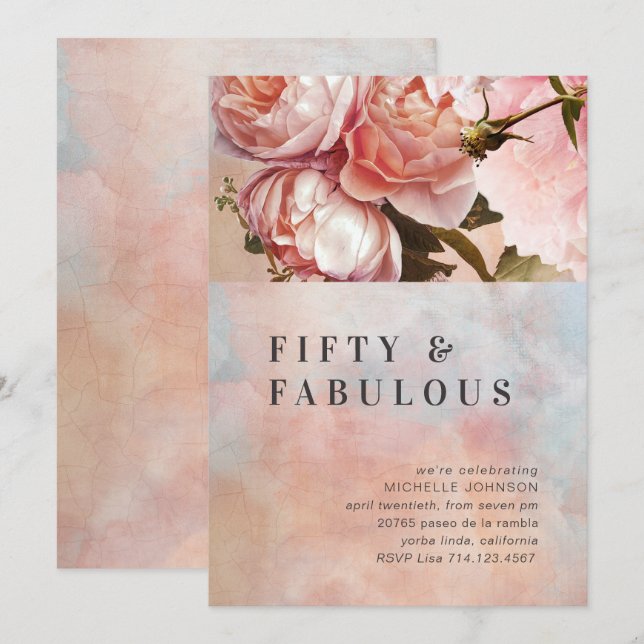 Invitación Rosa Rosa Rosa Cincuenta Fabuloso Floral Mínimo Bo (Anverso / Reverso)