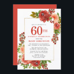 Invitación Rosa rosa rosa de coral rojo borgoñoso cumpleaños<br><div class="desc">Las suaves rosas rojas burdeos se unen a las rosas rosa de coral para crear una elegante invitación al cumpleaños número 60 de otoño. Los colores cálidos del otoño se ven hermosos enclavados en bayas rojas, flores silvestres rojas y follaje verde profundo. La parte trasera de la invitación es un...</div>
