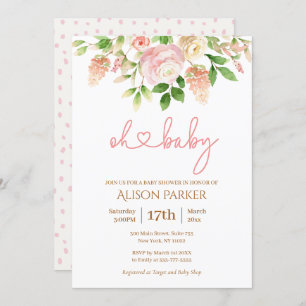 Invitación Rosa Rosa Rosa Elegante Chica Floral Baby Shower