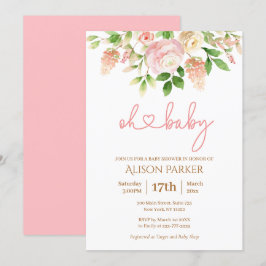 Invitación Rosa Rosa Rosa Elegante Chica Floral Baby Shower
