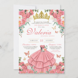 Invitación Rosa Rosa Rosa Elegante Princesa Mariposa Quincean
