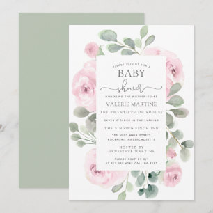 Invitación Rosa Rosa Rosa Eucalyptus Baby Shower Botánico