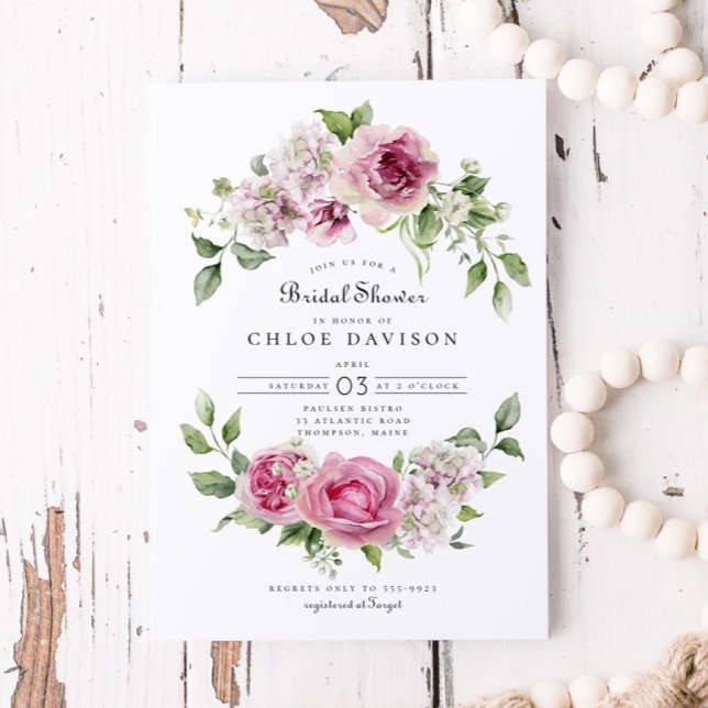 Invitación Rosa Rosa Rosa Hydrangea Arco floral Ducha de novi (Subido por el creador)