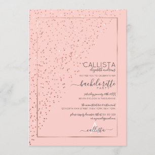 Invitación Rosa Rosa Rosa Oro Diagonal Confetti Bachelorette