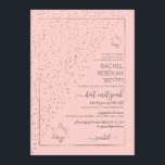Invitación Rosa Rosa Rosa Oro Diagonal Confetti Bat Mitzvah<br><div class="desc">Esta elegante y única invitación a Bat Mitzvah es ideal para un evento formal y elegante. Presenta un purpurina de oro fino y brillante rosa impreso en diagonal a través de la invitación en la parte superior de un delgado rectángulo de rosa dorado con un fondo rosado. Es moda, moderna,...</div>