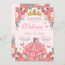 Invitación Rosa Rosa Rosa Princesa de Oro Mariposa Quinceaner