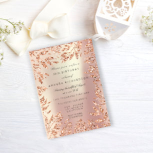 Invitación Rosa Rosa Rosa Purpurina dorado Leafs marco floral