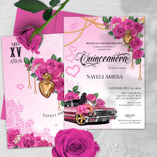 Invitación Rosa Rosa Rosa Quinceanera Lowrider rosa Chola Chi