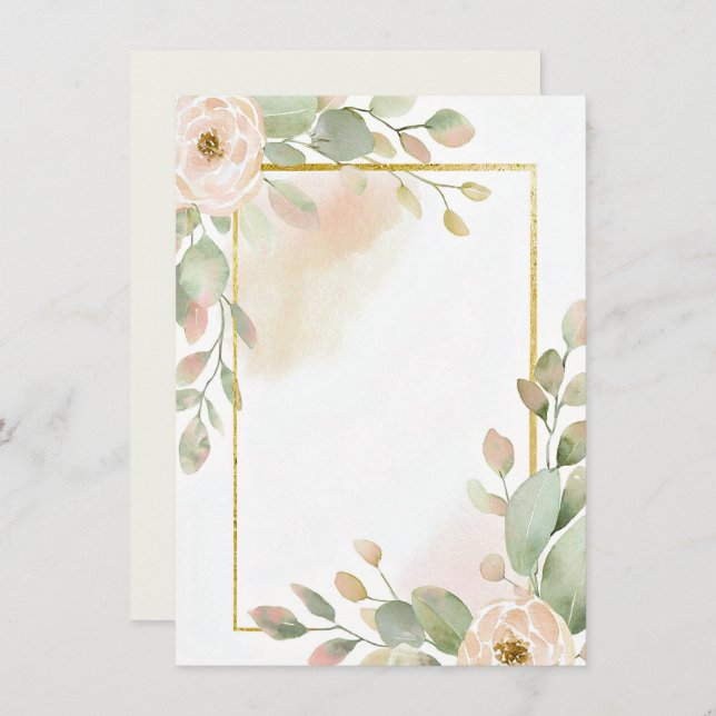 Invitación Rosa rosa rosa rosa, eucalipto y boda en blanco co (Anverso / Reverso)