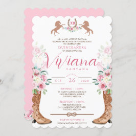 Invitación Rosa Rosa Rosa Rosa Floral Boots Charro Occidental