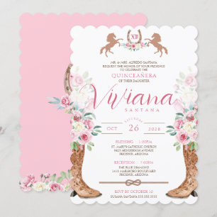 Invitación Rosa Rosa Rosa Rosa Floral Boots Charro Occidental