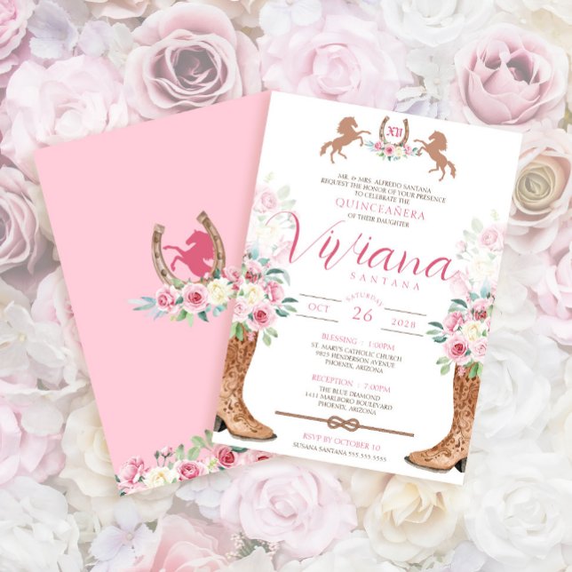 Invitación Rosa Rosa Rosa Rosa Rosa Floral Boots Charra Occid (Subido por el creador)