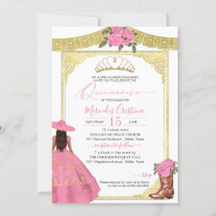 Invitación Rosa Rosa Rosa Rosa Rosa Oro Elegante Charro Occid