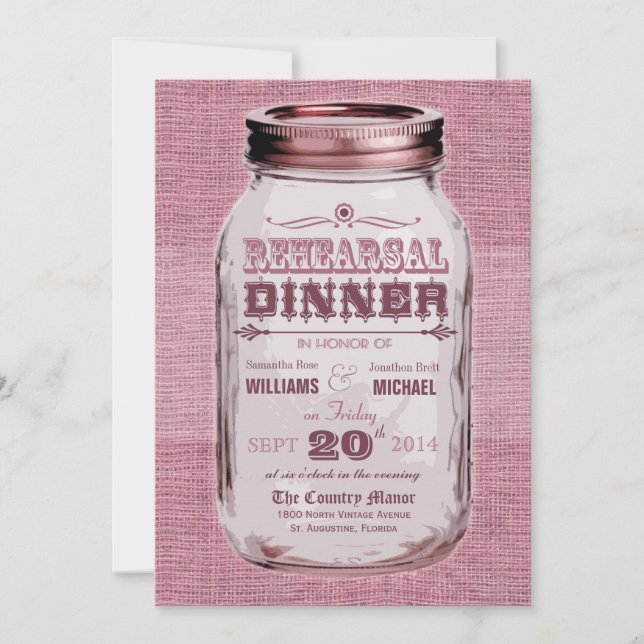 Invitación Rosa Rosa Rosa Rosa Rosa Rosa Rosa de Mason Jar Rú (Anverso)