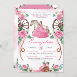Invitación Rosa Rosa Rosa Rústica Floral Occidental Charra Qu