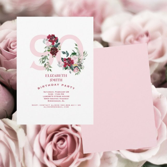 Invitación Rosa Rosa Rosa y Rosa Roja Elegante Fiesta de Cump (Subido por el creador)