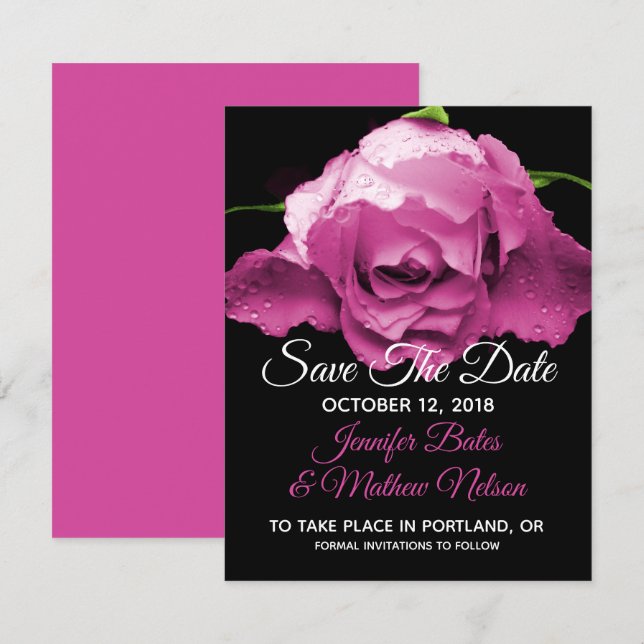 Invitación Rosa rosa salva los anuncios de fecha (Anverso / Reverso)