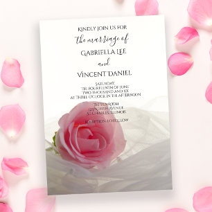 Invitación Rosa rosa sobre Boda blanco