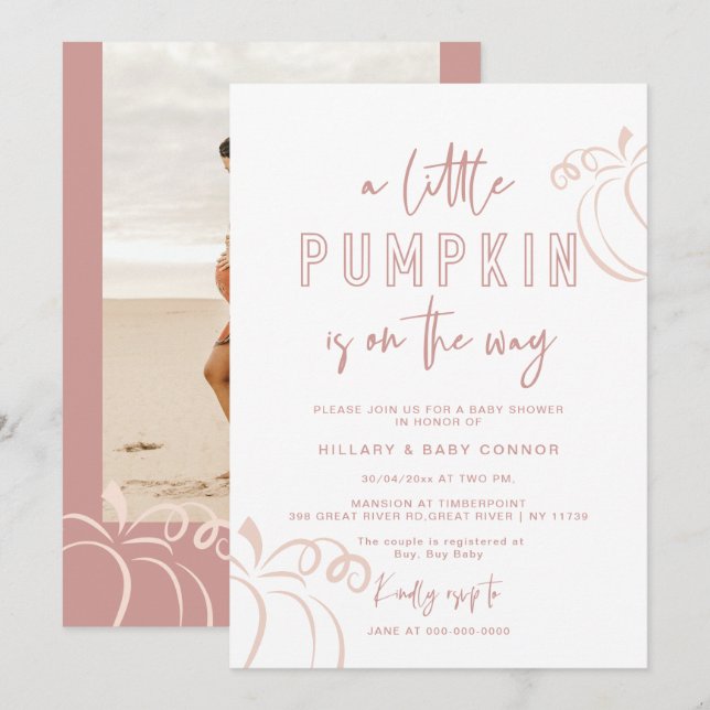 Invitación Rosa Rosa Un Pequeño Calabaza Baby Shower (Anverso / Reverso)