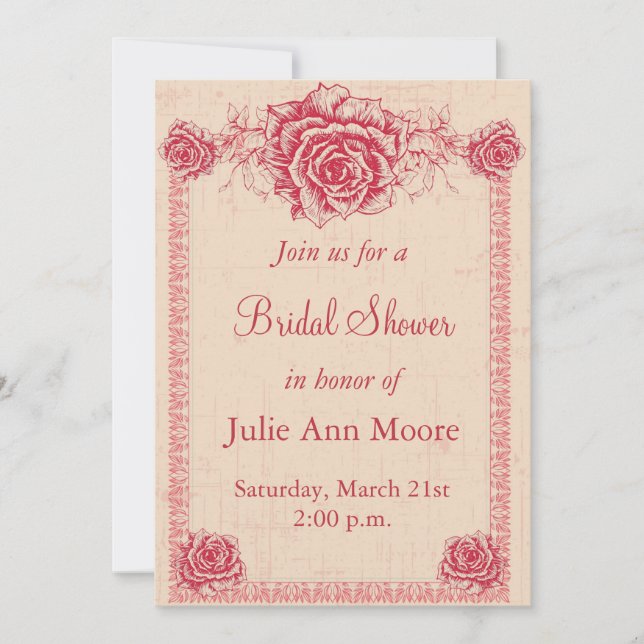 Invitación Rosa rosa Vintage Fronteriza Ducha de novias (Anverso)