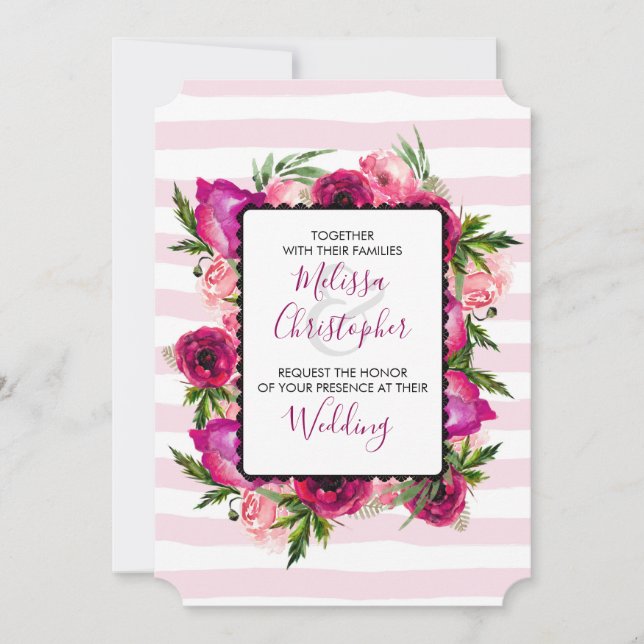Invitación Rosa rosa y adormidera Boda para Bouquet Floral (Anverso)