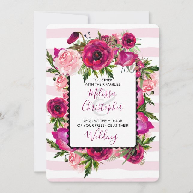 Invitación Rosa rosa y adormidera Boda para Bouquet Floral (Anverso)