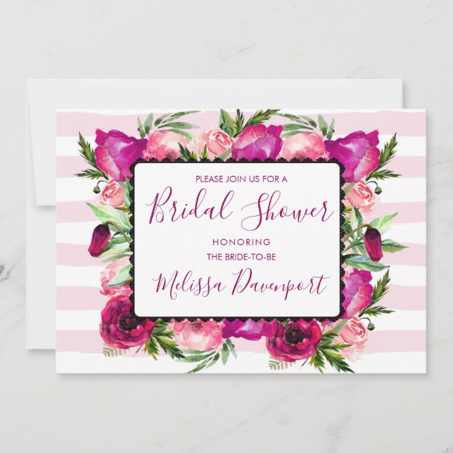 Invitación Rosa rosa y adormidera Floral Bouquet Briquet Show (Anverso)