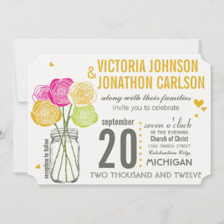 Invitación Rosa rosa y amarilla Tipografía Boda moderno