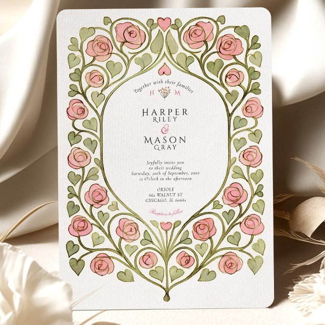 Invitación Rosa rosa y Boda de Vino cardíaco (Subido por el creador)