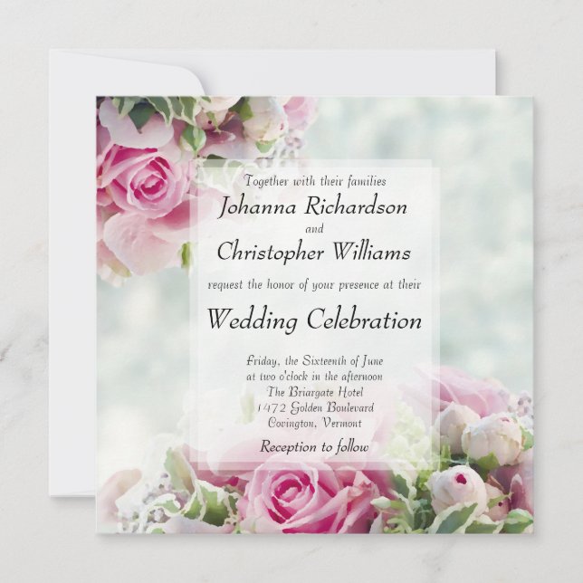Invitación Rosa rosa y Boda floral de Peony Buds Square (Anverso)
