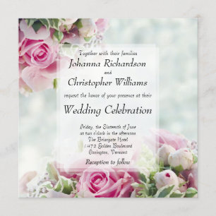 Invitación Rosa rosa y Boda floral de Peony Buds Square