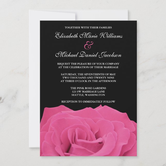 Invitación Rosa rosa y Boda negro (Anverso)
