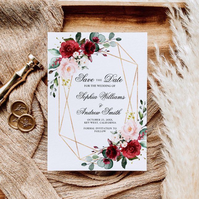 Invitación Rosa rosa y borgoñona de Rubor salva la fecha (Subido por el creador)