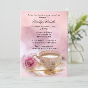 Invitación Rosa rosa y equipo   Té de ducha de novia