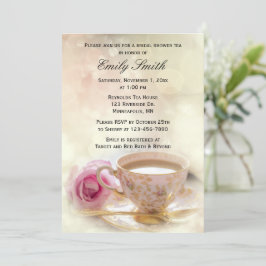 Invitación Rosa rosa y equipo | Té de ducha de novia elegante