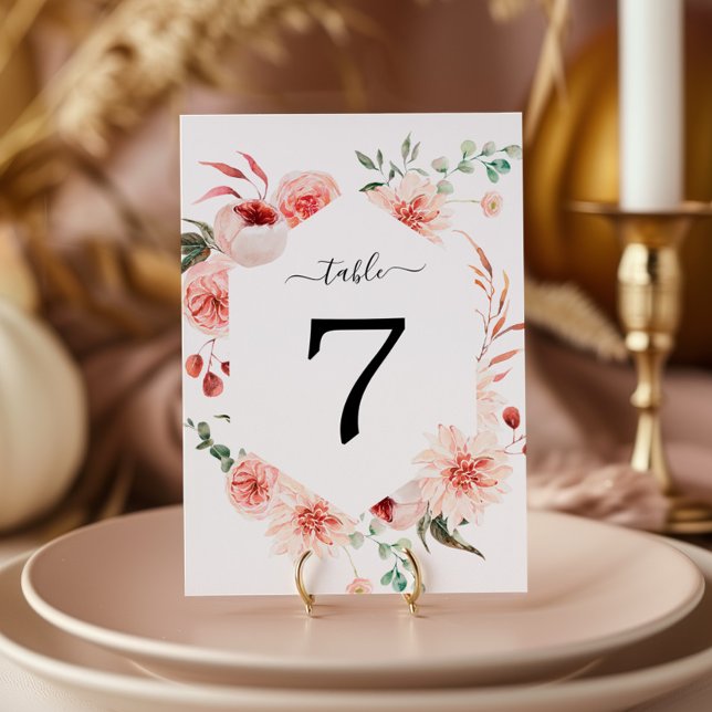 Invitación Rosa rosa y peonías número de tabla de Bodas bohem (Subido por el creador)