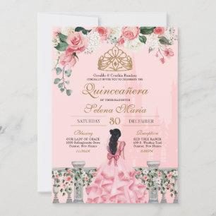 Invitación Rosa rosa y princesa de oro cuento de hadas Quince