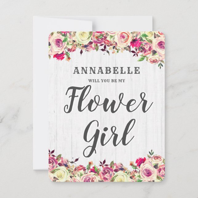 Invitación Rosa rosa y verde de Rubor serás mi chica flor (Anverso)