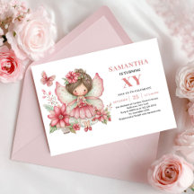 Invitación Rosa Rosada de Cumpleaños de Niña Hada 