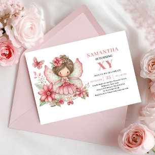 Invitación Rosa Rosada de Cumpleaños de Niña Hada