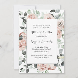 Invitación Rosa rosado con flor Quinceanera