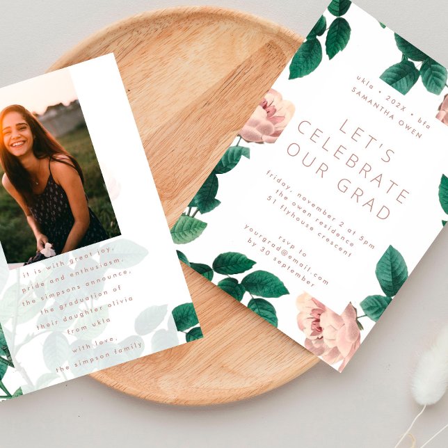 Invitación Rosa rosado de foto graduado universitario (Subido por el creador)