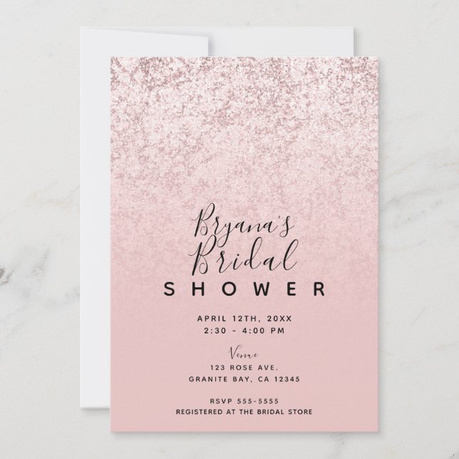 Invitación Rosa rosado de Rubor Purpurina de oro ducha marble (Anverso)