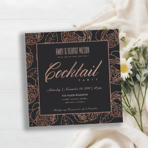 INVITACIÓN ROSA ROSADO ORO NEGRO FLORAL COCTEL FIESTA