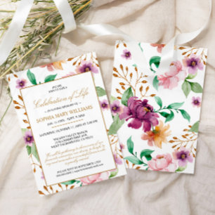 Invitación Rosa rosado y púrpura celebración funeral de la vi