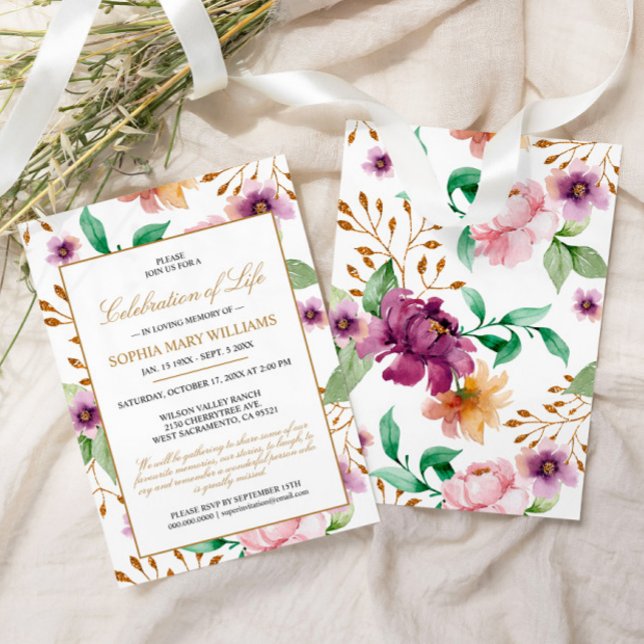 Invitación Rosa rosado y púrpura celebración funeral de la vi (Subido por el creador)