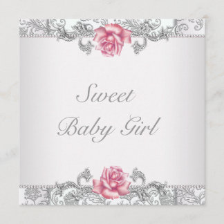 Invitación Rosa Rose Damask Baby Shower